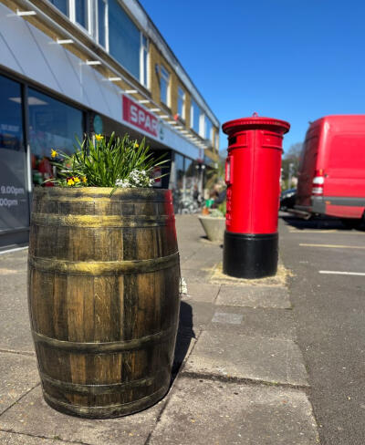Restored whisky barrel planter